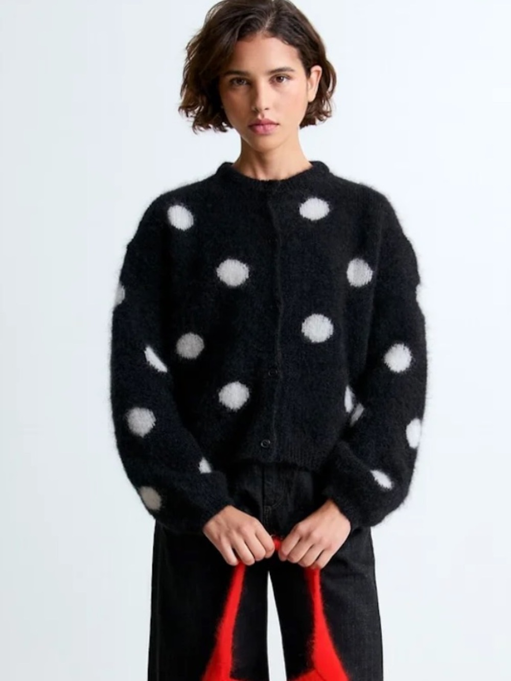 Surprise Paris Olivia Mohair Cardigan in black/white polka dot